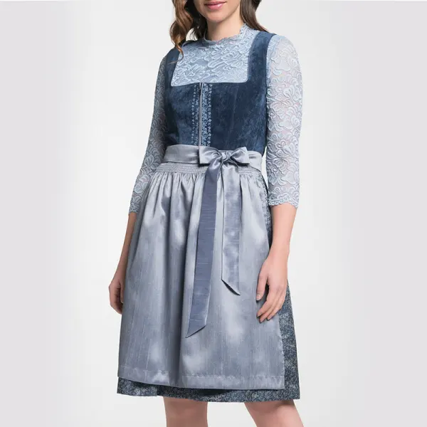 Woman's Spieth Wensky Long Dirndl Blue Velvet Dress 2-piece Set - Wayrates.com 