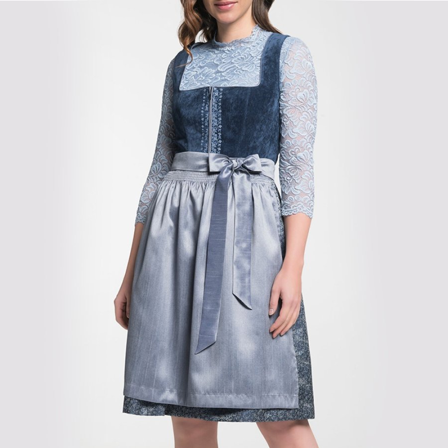 

Woman's Spieth Wensky Long Dirndl Blue Velvet Dress 2-piece Set