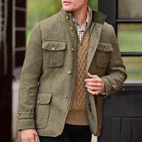 Men's Vintage Herringbone Outdoor Tweed Tracker Jacket - Menzfolk.com 