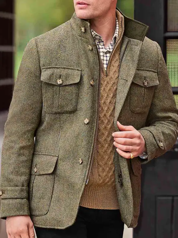 Men's Vintage Herringbone Outdoor Tweed Tracker Jacket - Menwyx.com 