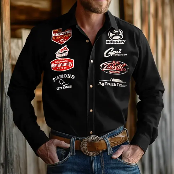 Men's West Cowboy Outdoor PBR Teams Black Long Sleeved Collar Shirts - Rabclub.com 