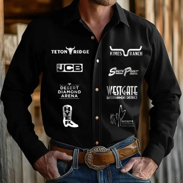 Men's West Cowboy Outdoor PBR Teams Black Long Sleeved Collar Shirts - Rabclub.com 