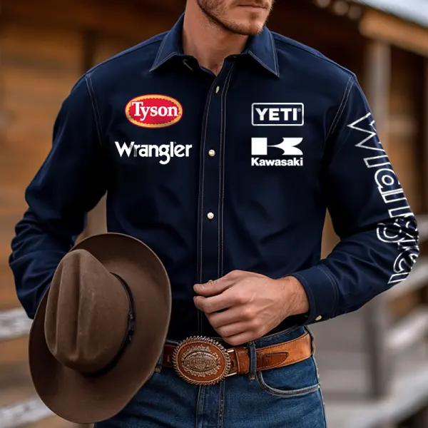 Men's West Cowboy Outdoor PBR Teams Dark Blue Long Sleeved Collar Shirts - Menilyshop.com 