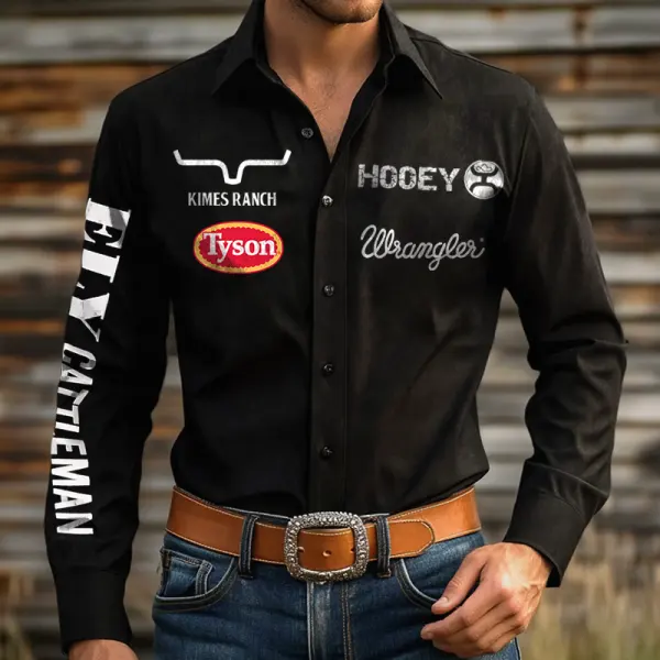 Men's West Cowboy Outdoor PBR Teams Black Long Sleeved Collar Shirts - Trisunshine.com 