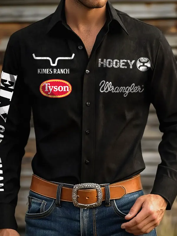 Men's West Cowboy Outdoor PBR Teams Black Long Sleeved Collar Shirts - Menwyx.com 