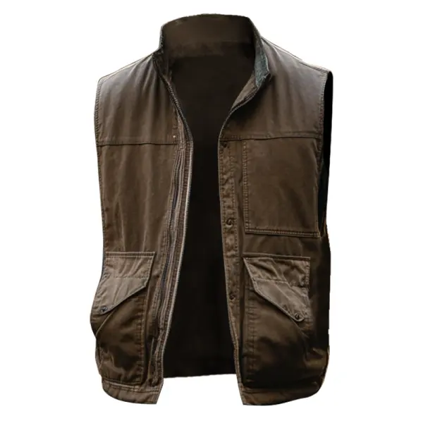 Men's Vintage Outdoor Zipper Pocket Vest Jacket - Manlyhost.com 