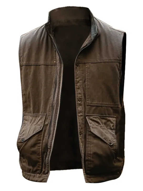 Men's Vintage Outdoor Zipper Pocket Vest Jacket - Menwyx.com 