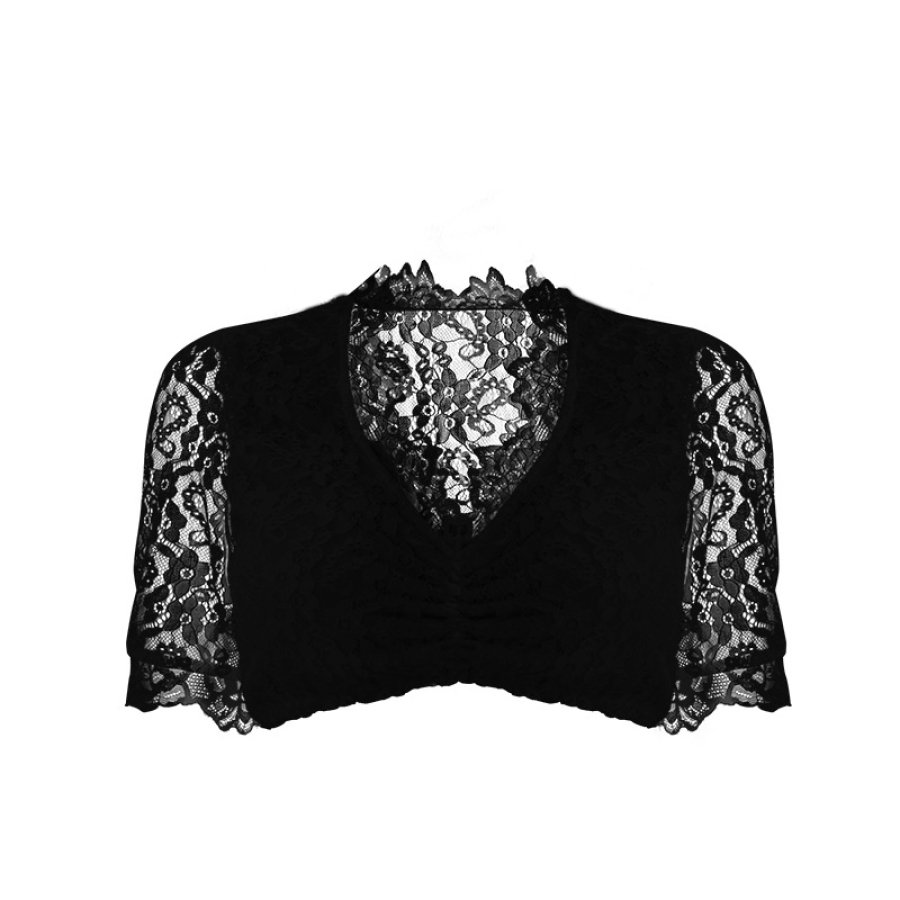 

Women's German Munich Oktoberfest Short Sleeved Black Top Lace Shirt