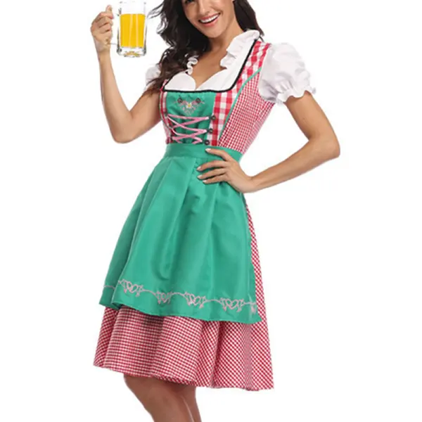 German Munich Oktoberfest Dirndl Maid Costume Set Dress Apron Ribbon 3-piece Set - Wayrates.com 