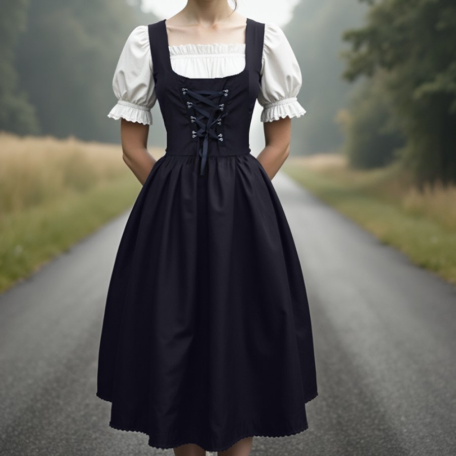 

Women's Vintage Oktoberfest Dirndlkleid Dark Blue Lace Dress