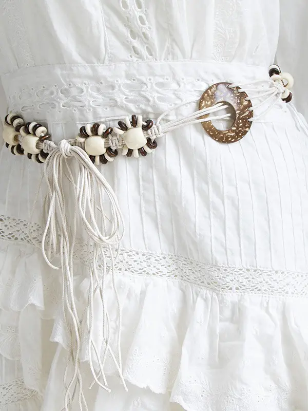 Bohemian Style Coconut Shell Wooden Beads Hand-woven Holiday Style Wax Rope Ethnic Style Belt - Simplyion.com 