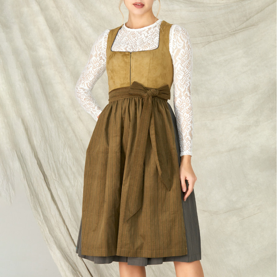 

Women's Vintage Oktoberfest Bow Square Neck Earthy Dirndl Dress No Lace Top Included