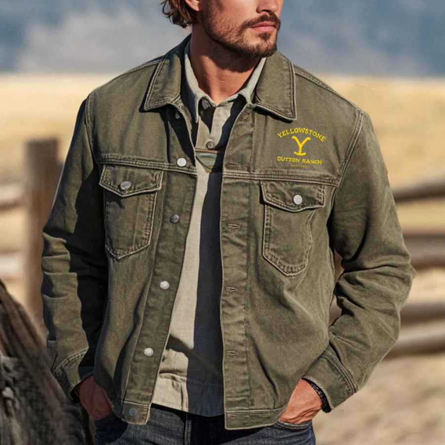 

Men's Vintage Yellowstone Jacket Rip Pocket Lapel Outdoor