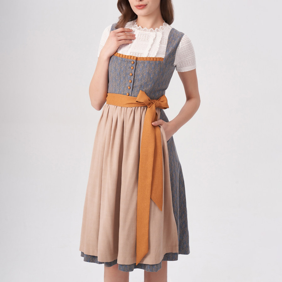 

Women's Vintage Oktoberfest Printed Bow Square Neck Gray Dirndl Dress No Lace Top Included