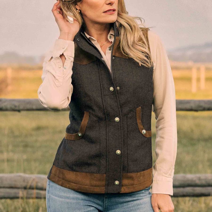 

Women's Vintage Herringbone Suede Vest