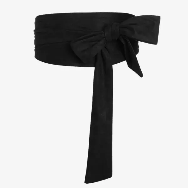 Women's Vintage Bow Suede Trim Streamer Belt - Elementnice.com 