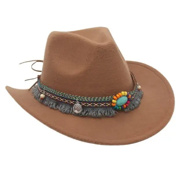 Unisex Fall Vintage Western Cowboy Woolen Sun Protection Wide Brim Hat - Upgradecool.com 