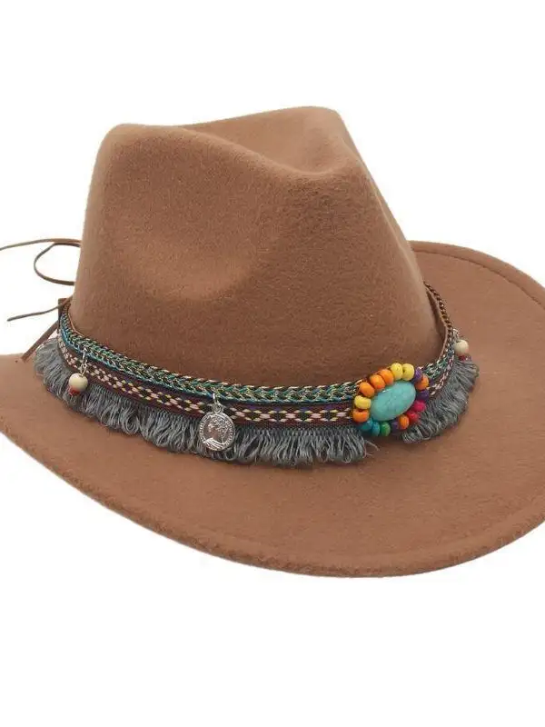 Unisex Fall Vintage Western Cowboy Woolen Sun Protection Wide Brim Hat - Menbarn.com 