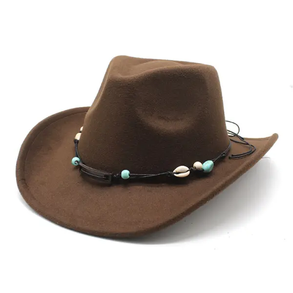 Unisex Fall Vintage Western Cowboy Woolen Sun Protection Wide Brim Hat - Elementnice.com 