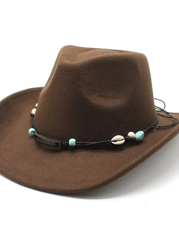 Unisex Fall Vintage Western Cowboy Woolen Sun Protection Wide Brim Hat - Menwyx.com 