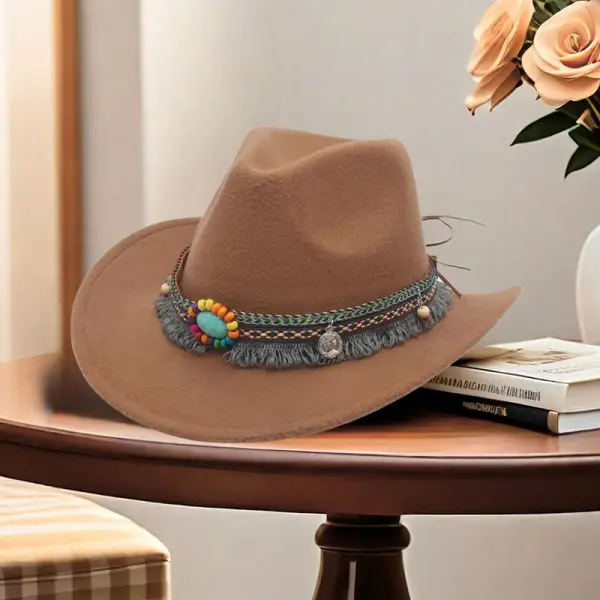 Unisex Fall Vintage Western Cowboy Woolen Sun Protection Wide Brim Hat - Wayrates.com 