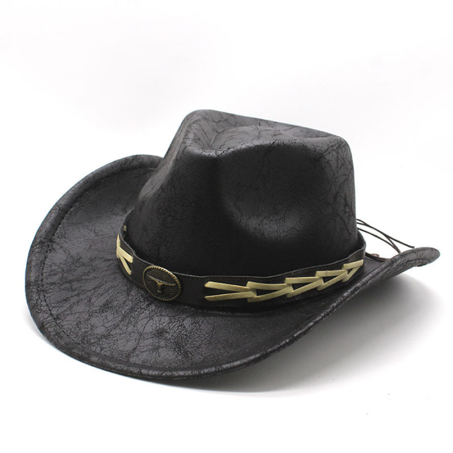 

Unisex Fall Vintage Texture Western Cowboy Woolen Sun Protection Wide Brim Hat