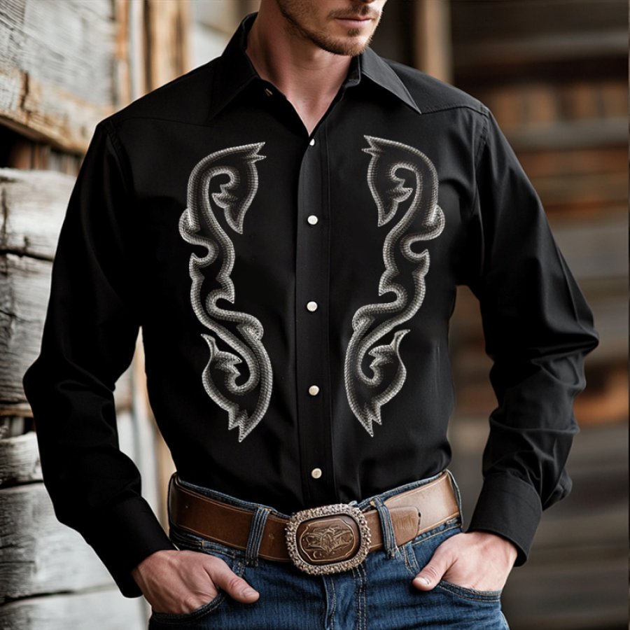 

Men's West Cowboy Moonshine Spirit PBR Teams Pocket Long Sleeved Collar Shirts