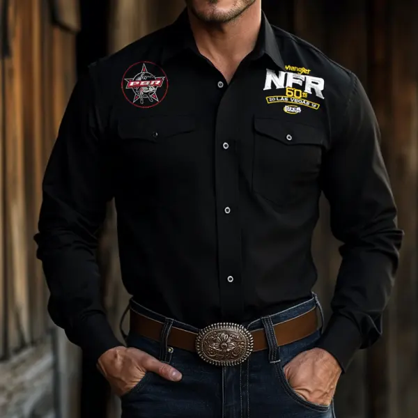 Men's WNFR 60th Anniversary Long Sleeve Western PBR Teams Pocket Collar Shirts - Menilyshop.com 