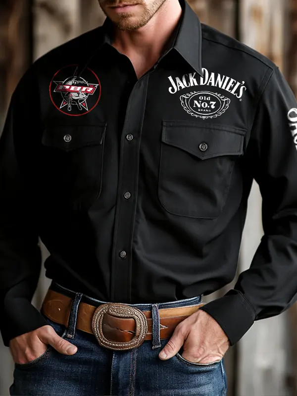 Men's Rodeo Shirts Western Cowboy Outdoor PBR Teams Black Long Sleeved Collar Shirts - Menwyx.com 