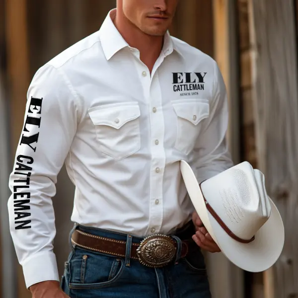 Men's West Cowboy Outdoor PBR Teams White Long Sleeved Collar Shirts - Trisunshine.com 