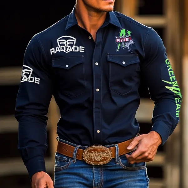 Men's West Cowboy Outdoor PBR Teams Long Sleeved Black Collar Shirts - Keymimi.com 