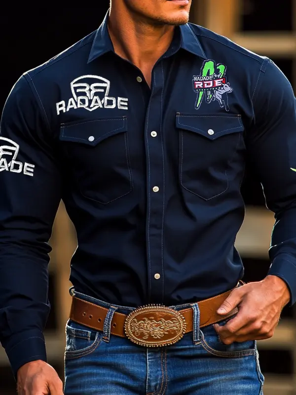 Men's Rodeo Shirts West Cowboy Outdoor PBR Teams Long Sleeved Black Collar Shirts - Menwyx.com 