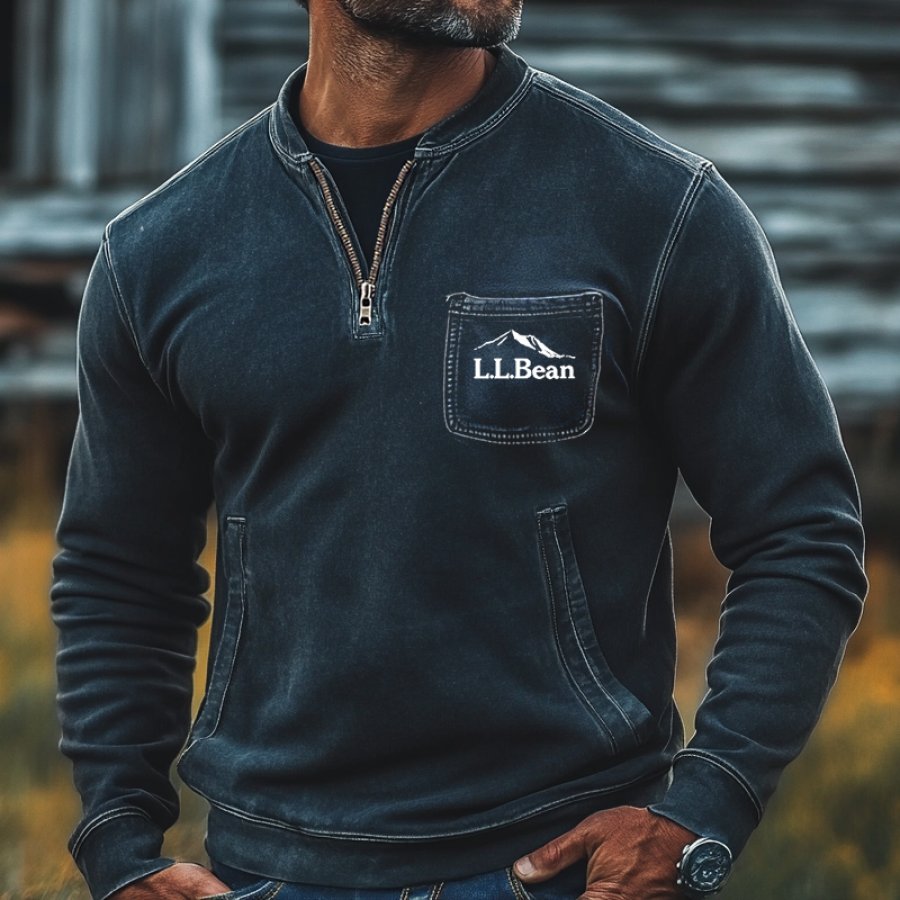 

Men's Vintage Quarter Zip Collar Outwear Sweatshirt