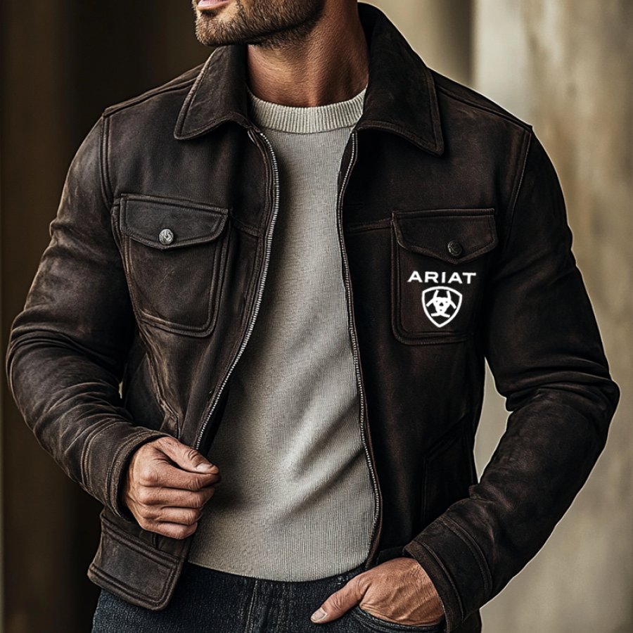

Men's Vintage Distressed Suede Pocket Outdoor Jacket