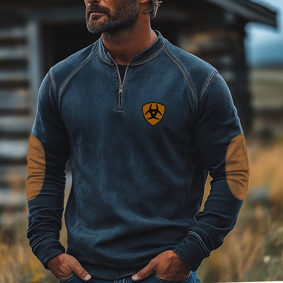 

Men's Vintage Quarter Zip Elbow Patch Sweatshirt