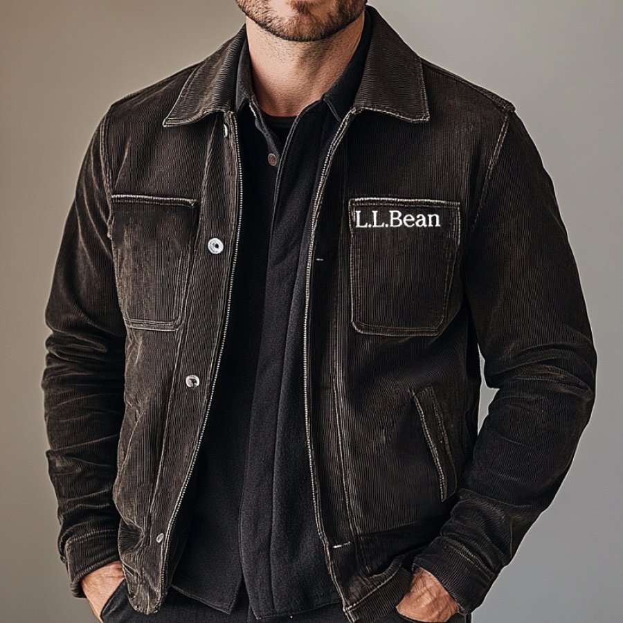 

Men's Vintage Distressed Corduroy Pocket Outdoor Shirt Jacket