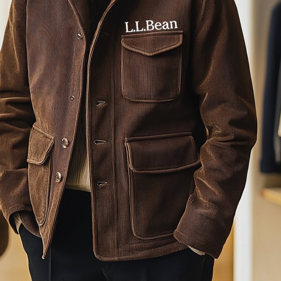 

Men's Vintage Distressed Corduroy Pocket Outdoor Shirt Jacket