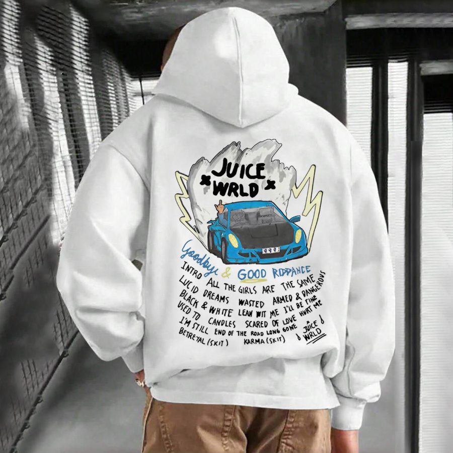 

Men's Vintage Goodbye Good Riddance Racing Car Pocket Long Sleeve White Hoodie