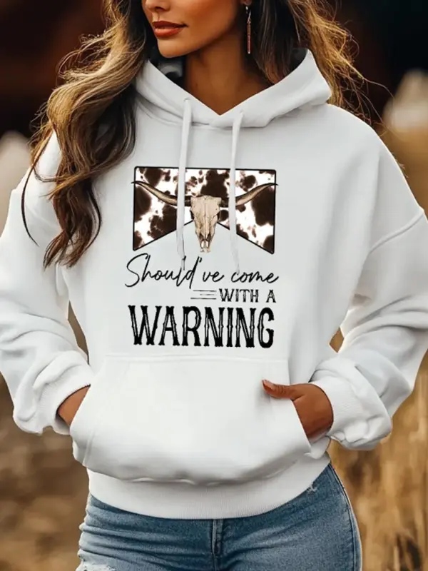 Women's Vintage Western Yellowstone Should've Come With A Warning Print Pocket White Hoodie - Pragmaace.com 
