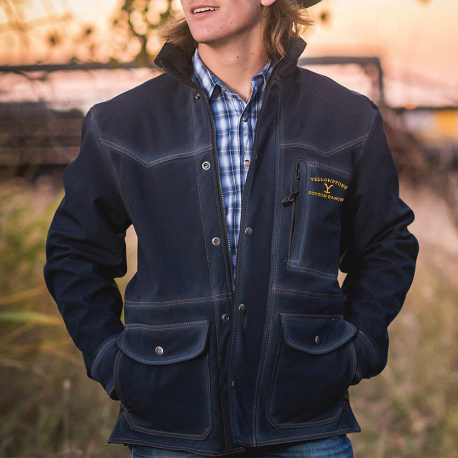 

Men's Vintage Yellowstone Jacket Rip Multi-Pocket Stand Collar Outdoor Jacket