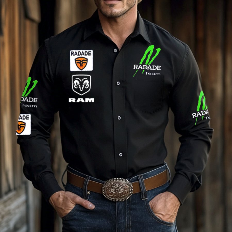 

Men's West Cowboy Outdoor PBR Teams Black Long Sleeved Collar Shirts