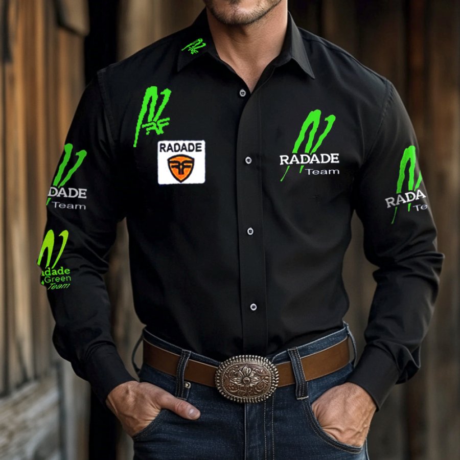 

Men's West Cowboy Outdoor PBR Teams Long Sleeved Collar Black Shirts