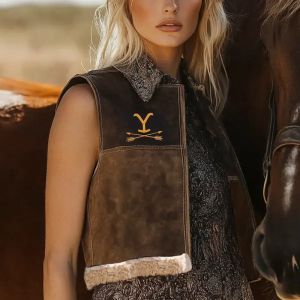 Women's Vintage Yellowstone Western Cowgirl Suede Vest - Wayrates.com 