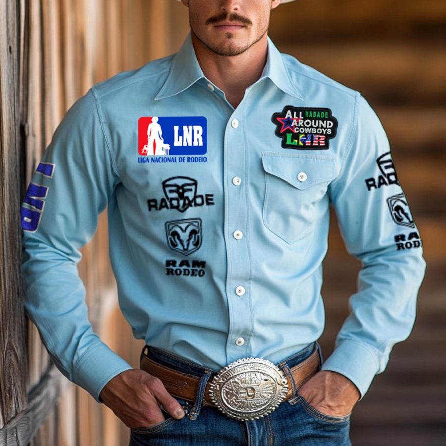 

Men's Western Cowboy Outdoor PBR Teams Long Sleeved Light Blue Shirts