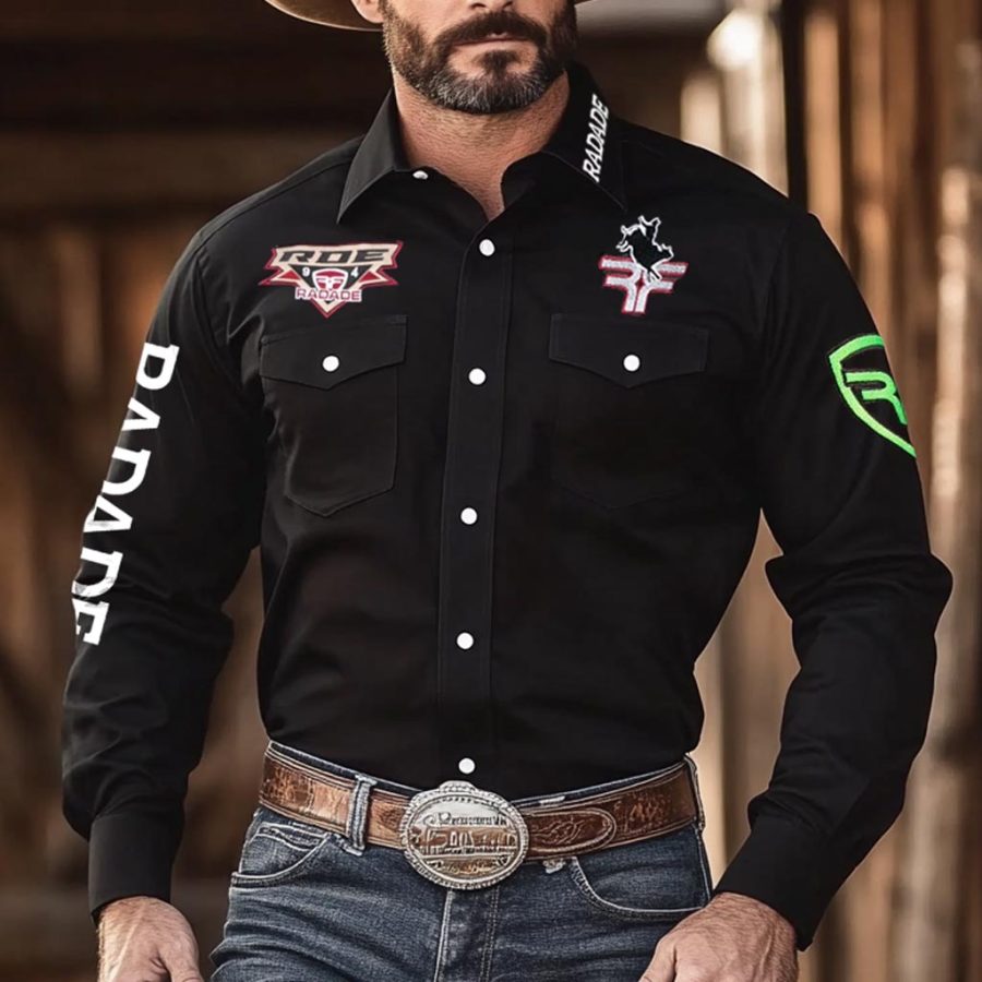 

Men's Western Cowboy Outdoor PBR Teams Long Sleeved Black Shirts