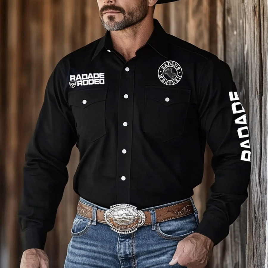 

Men's Western Cowboy Outdoor PBR Teams Long Sleeved Black Shirts