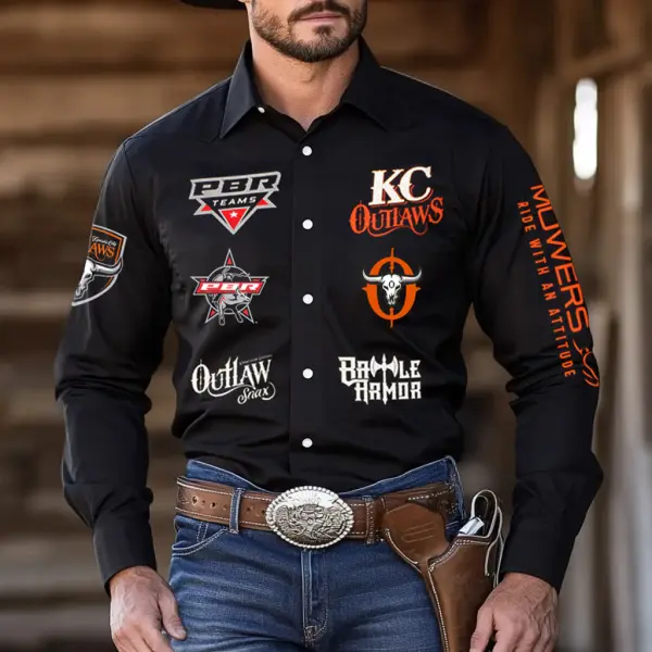 Men's Western Cowboy Outdoor PBR Teams Long Sleeved Black Shirts - Trisunshine.com 