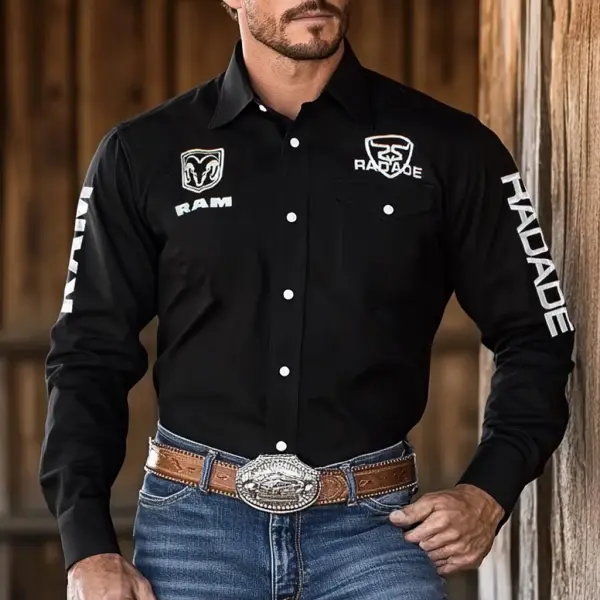 Men's Western Cowboy Outdoor PBR Teams Long Sleeved Black Shirts - Menilyshop.com 