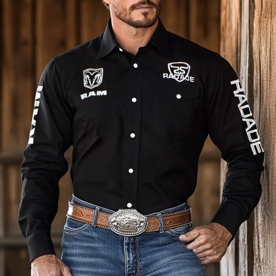 

Men's Western Cowboy Outdoor PBR Teams Long Sleeved Black Shirts