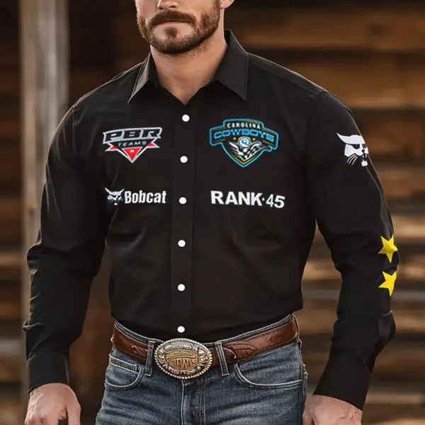 Men's Western Cowboy Outdoor PBR Teams Long Sleeved Black Shirts - Elementnice.com 